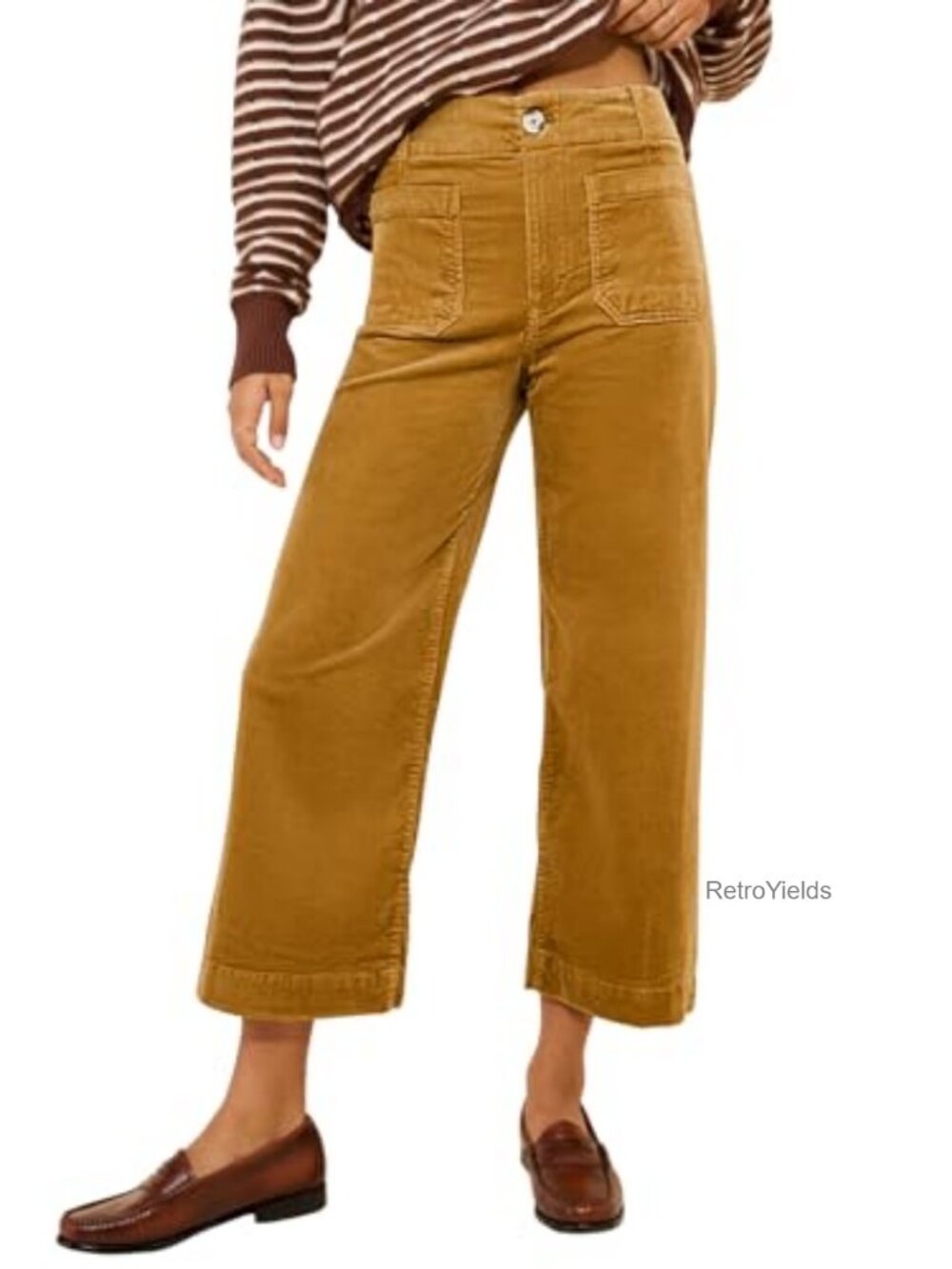 Women's High Waisted Corduroy Straight Leg Cropped Pants Trousers